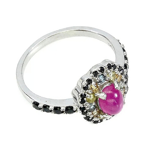 925 Sterling Silver Ring Sz 7.75 with Ruby 7x5mm, Sapphire, Spinel Gemstone - Picture 3 of 4